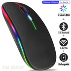 RGB Wireless Mouse - Slim & Silent 7 Colour LED Lights  - Dual Mode 2.4G & Bluetooth Rechargeable Portable Optical