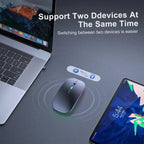 RGB Wireless Mouse - Slim & Silent 7 Colour LED Lights  - Dual Mode 2.4G & Bluetooth Rechargeable Portable Optical