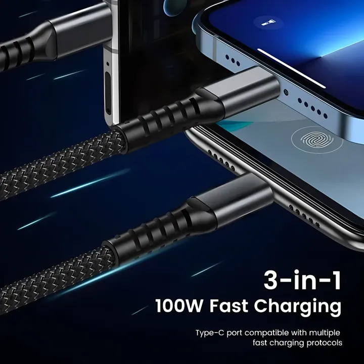 Fast Charging Cable Multi Charger Cable Nylon Braided Multiple USB Universal 3 in 1 Charging Cord Adapter with Type-C Micro