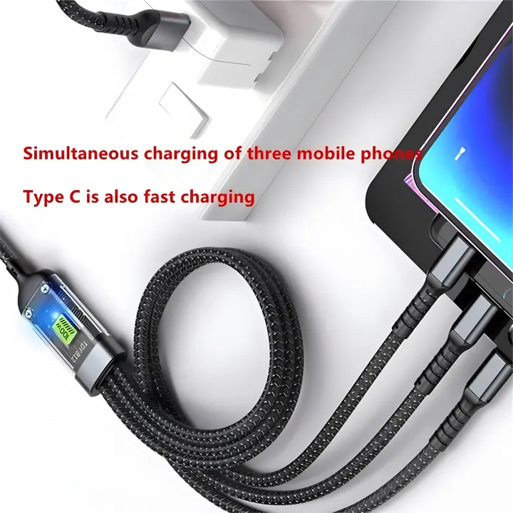 Fast Charging Cable Multi Charger Cable Nylon Braided Multiple USB Universal 3 in 1 Charging Cord Adapter with Type-C Micro