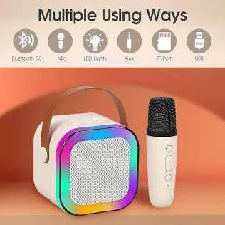 Mini K12 Wireless Dual Microphone With LED Lights Stereo Sound Speaker Portable Singing Speaker For Home Party No Ratings