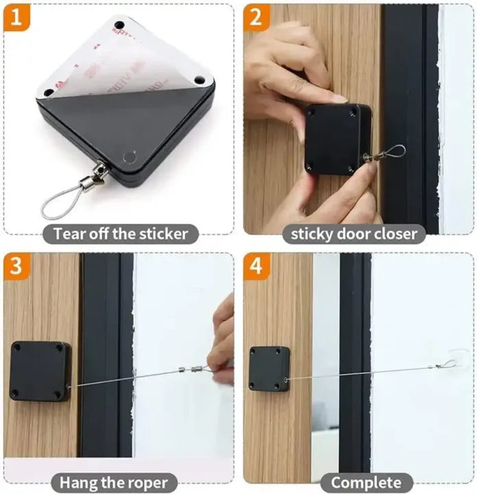 Automatic Pull Cord Door Closer Punch-free Automatically Close for Sliding Door Glass Door Sensor Closer