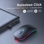 RGB Wireless Mouse - Slim & Silent 7 Colour LED Lights  - Dual Mode 2.4G & Bluetooth Rechargeable Portable Optical