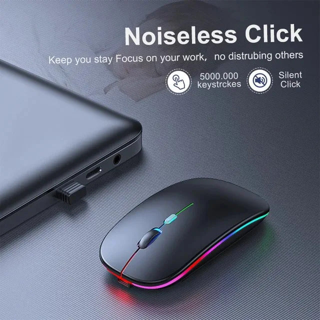 RGB Wireless Mouse - Slim & Silent 7 Colour LED Lights  - Dual Mode 2.4G & Bluetooth Rechargeable Portable Optical