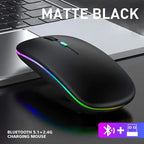 RGB Wireless Mouse - Slim & Silent 7 Colour LED Lights  - Dual Mode 2.4G & Bluetooth Rechargeable Portable Optical