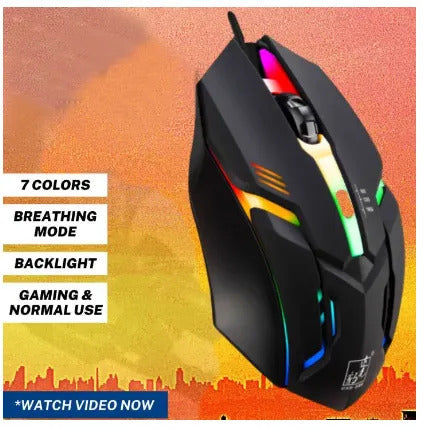 7 Colors LED Gaming Mouse - RGB BREATHING EFFECT - USB Wired Optical For PC / Laptop - Pro RGB 7 LED Sensor -